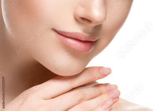 Obraz na plátně Woman lips chin neck beautiful skin age care