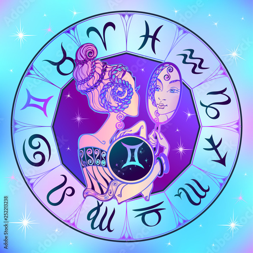 Zodiac sign Gemini beautiful girl. Horoscope. Astrology.