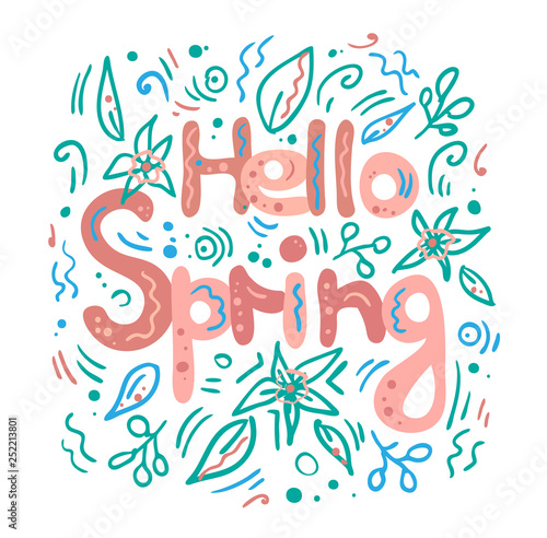 Colorful vector spring illustration on white background for concept design and decoration, in hand drawn style.