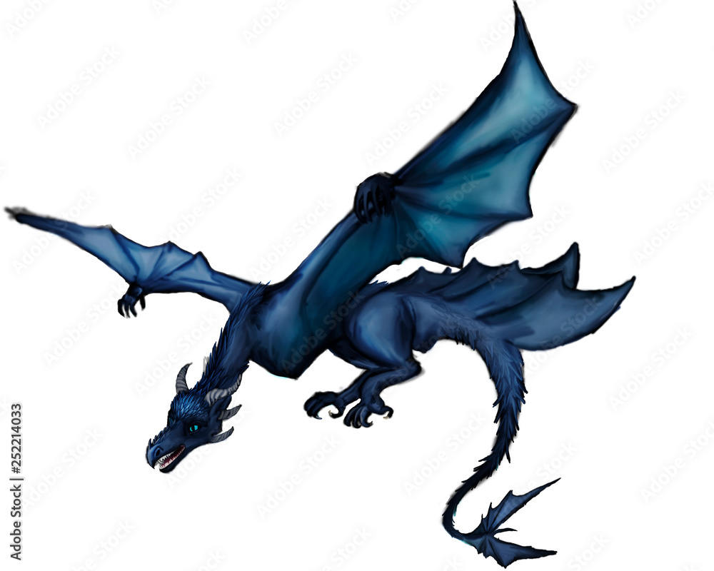 Fototapeta premium illustration of a blue dragon on a white background