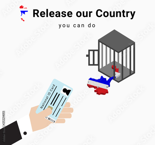 all voter or constituency in suit exchange ID card at polling station and the map is released from the cage, the illustration and vector to show Campaigning for election day in Thailand