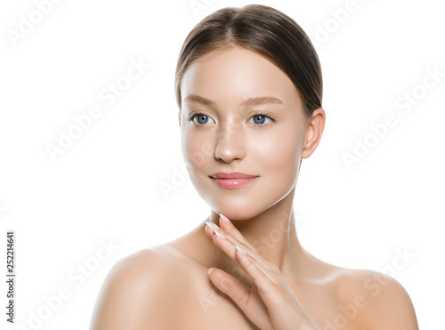 Beautiful woman female skin care healthy hair and skin close up face beauty portrait