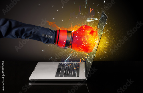 Firing hand hitting strongly laptop screen glass  © ra2 studio