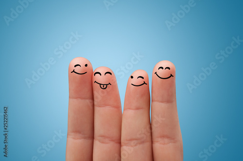 Happy face fingers hugs each other