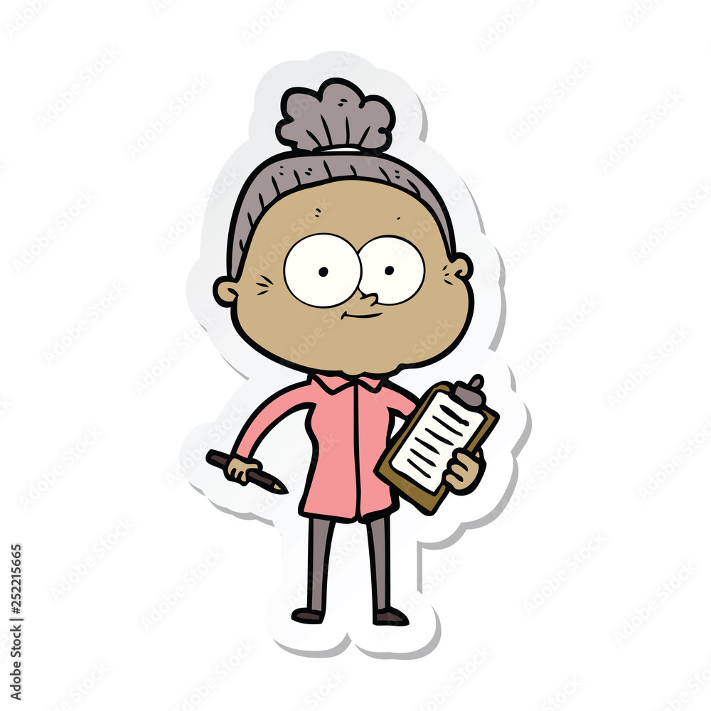 sticker of a cartoon happy old woman sticker of a cartoon happy old woman