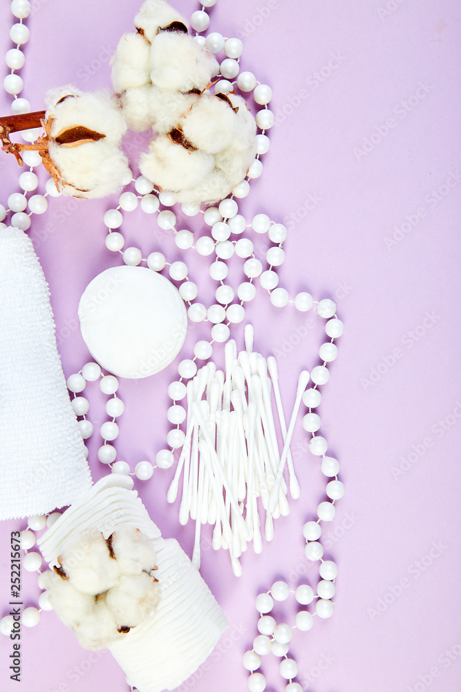 Branch of cotton plant, eared sticks, cotton pads, Branch of cotton plant, eared sticks, cotton pads,