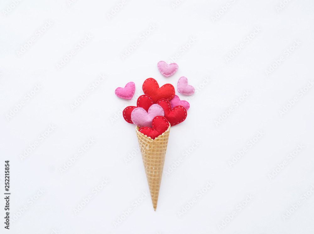 Felt heart in a waffle cup.Heart red ice cream cup waffle. Felt heart in a waffle cup.Heart red ice cream cup waffle.