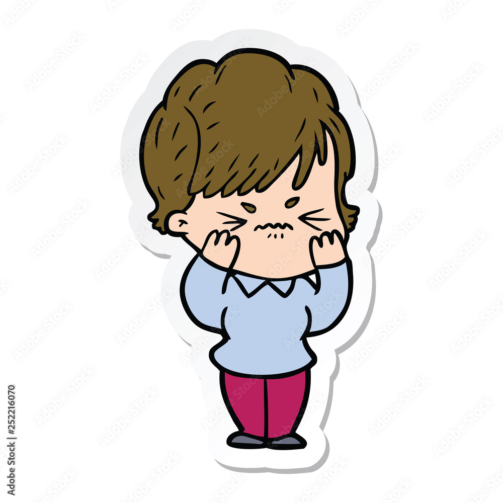 sticker of a cartoon frustrated woman sticker of a cartoon frustrated woman