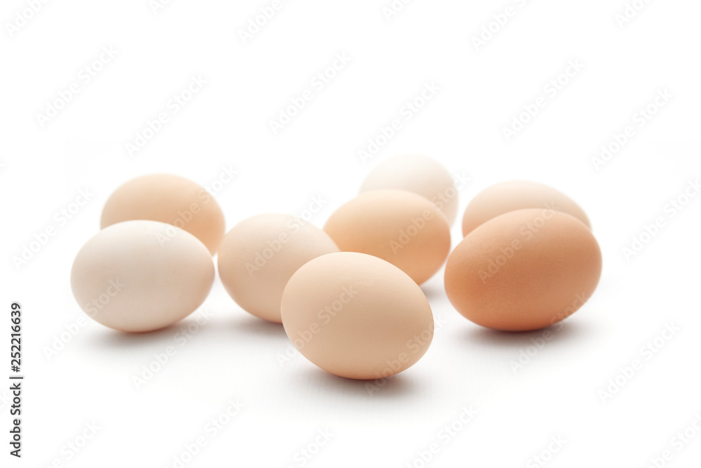 Clean chicken eggs from rural white background Clean chicken eggs from rural white background