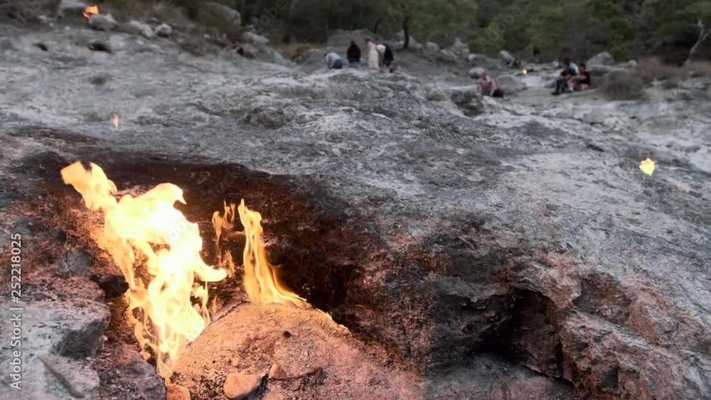 Flames of Chimera Mount from the underground. Fire from the natural gas in the rocks in Cirali, Turkey. Flames of Chimera Mount from the underground. Fire from the natural gas in the rocks in Cirali, Turkey.