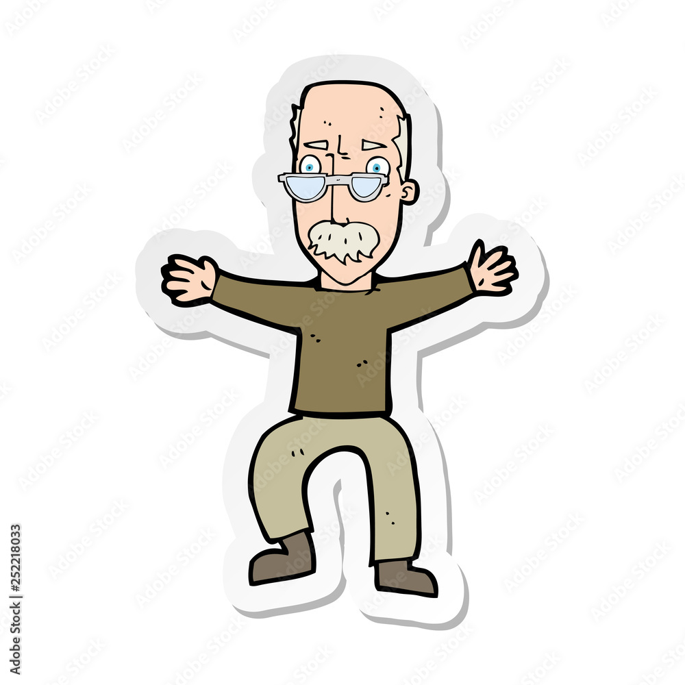 sticker of a cartoon old man waving arms