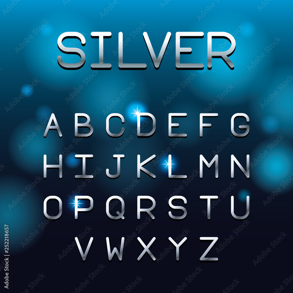 Plakat Silver font letters alphabet