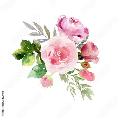 A collection of hand painted watercolor flowers roses © olesyaturchuk