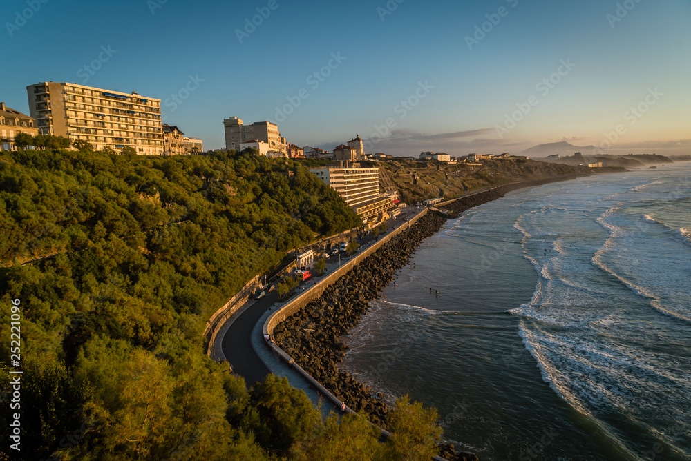 Cote des basques at sunset in Biarritz, France