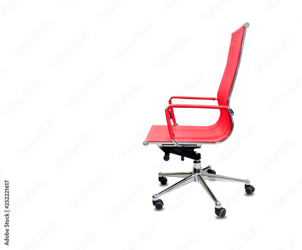 The profile view of office chair from red cloth. Isolated The profile view of office chair from red cloth. Isolated