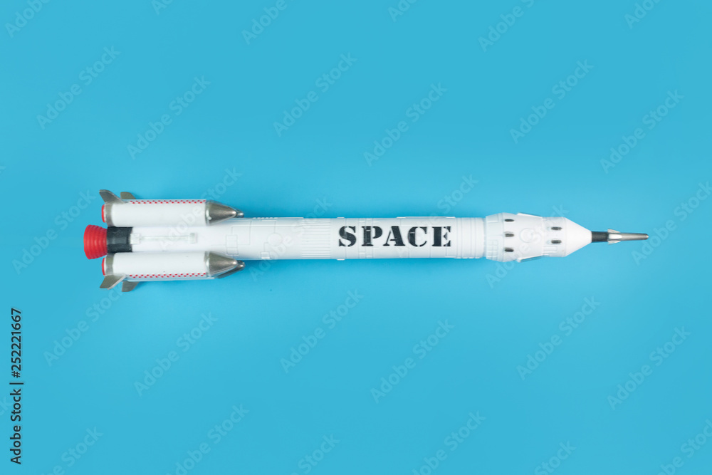 The close up image space ship on blue background. The close up image space ship on blue background.