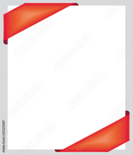Newsletter or gift card template with red ribbons. Vector background.