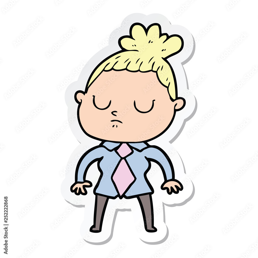 sticker of a cartoon calm woman sticker of a cartoon calm woman
