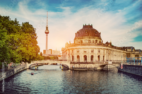 German Bode Museum and River Spree at sunset.