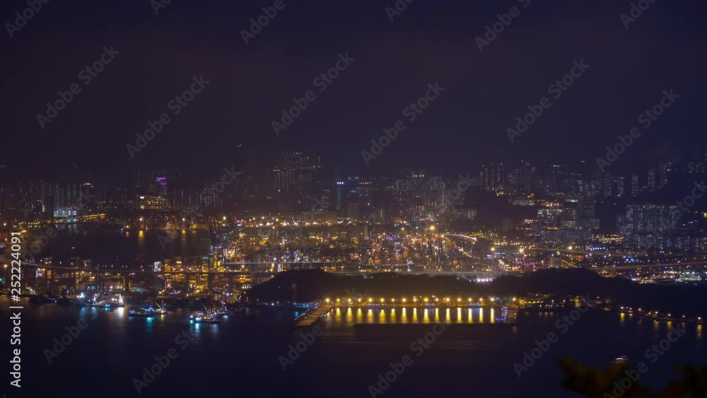 night illuminated hong kong city port peak panorama 4k timelapse night illuminated hong kong city port peak panorama 4k timelapse