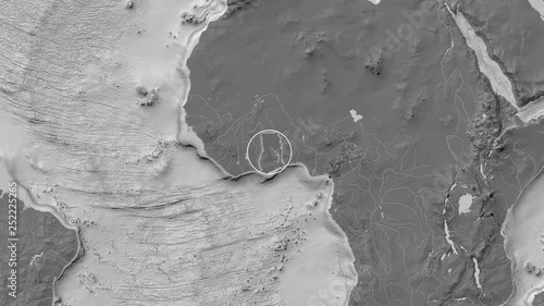 Ghana area presented against the global bilevel map in the Kavrayskiy VII projection with animated oblique transformation photo