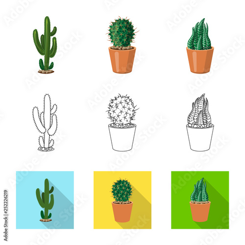 Isolated object of cactus and pot sign. Collection of cactus and cacti stock vector illustration.