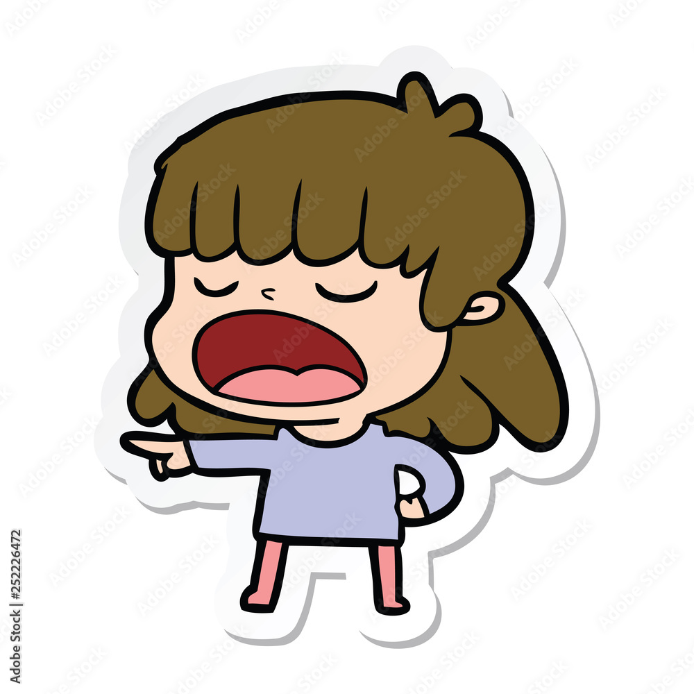 sticker of a cartoon woman talking loudly sticker of a cartoon woman talking loudly