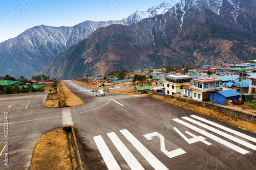 Lukla village and Lukla airport, Nepal Himalayas, Lukla is gateway for Everest trek and Khumbu valley. photo