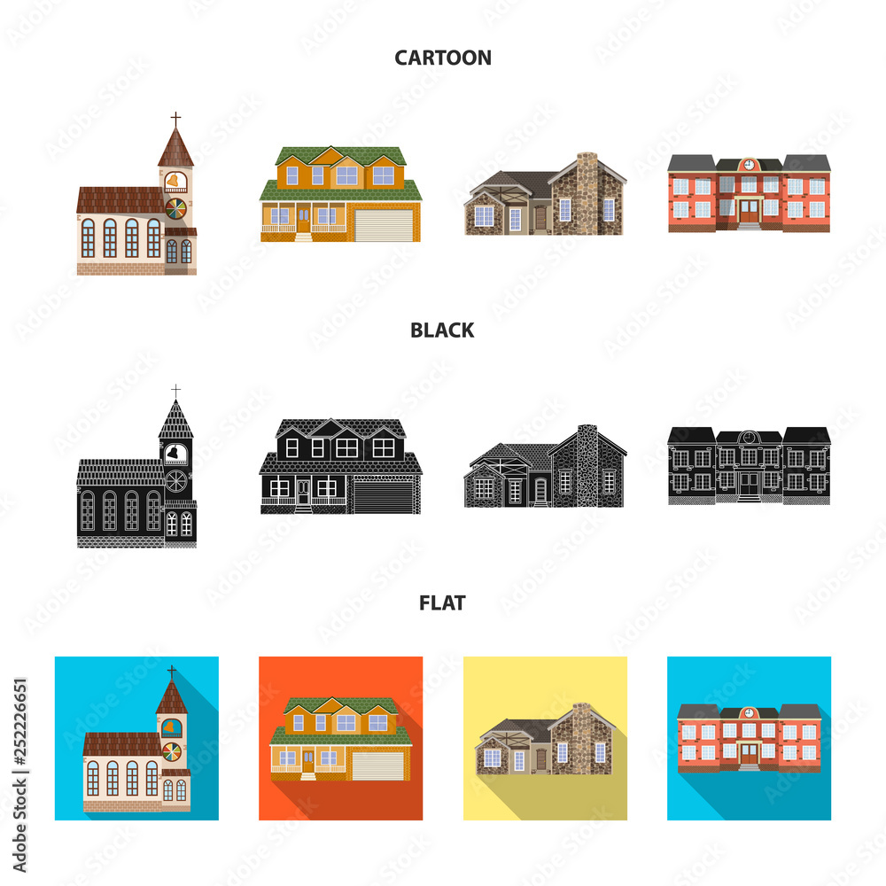 Isolated object of building and front icon. Set of building and roof vector icon for stock.