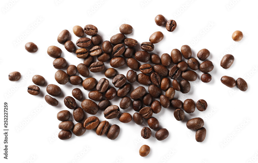 Coffee beans isolated on white background, top view Coffee beans isolated on white background, top view