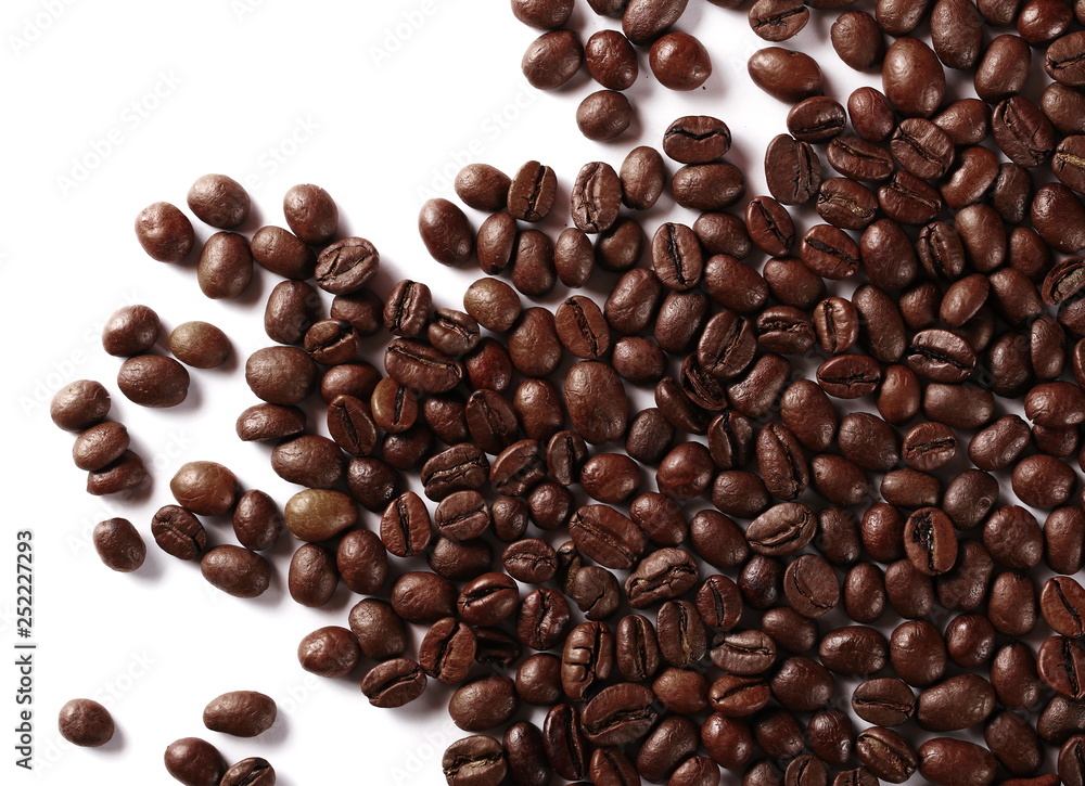 Coffee beans isolated on white background, top view Coffee beans isolated on white background, top view