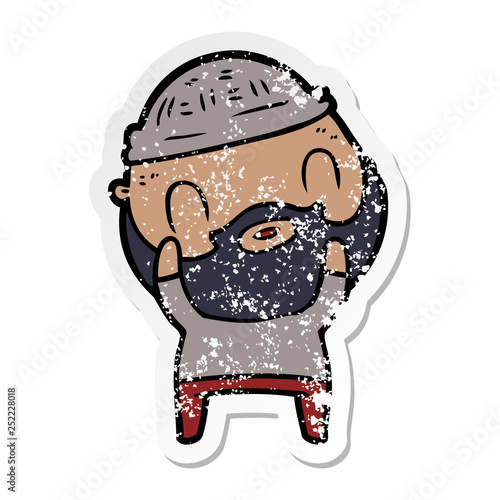 distressed sticker of a cartoon bearded man