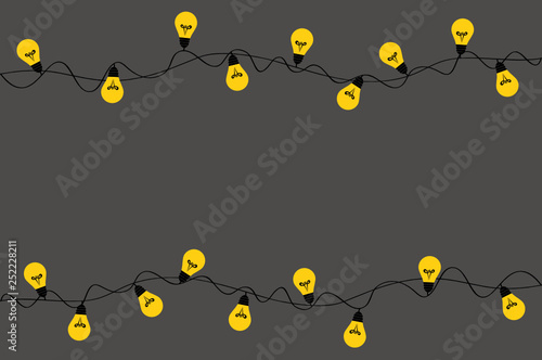 A set of warm light bulb garlands, holiday decorations. The lamps. Glowing Christmas lights. Vector on dark grey background.