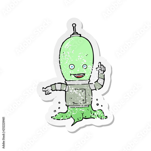 retro distressed sticker of a cartoon alien spaceman