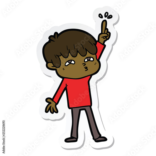 sticker of a cartoon boy asking question