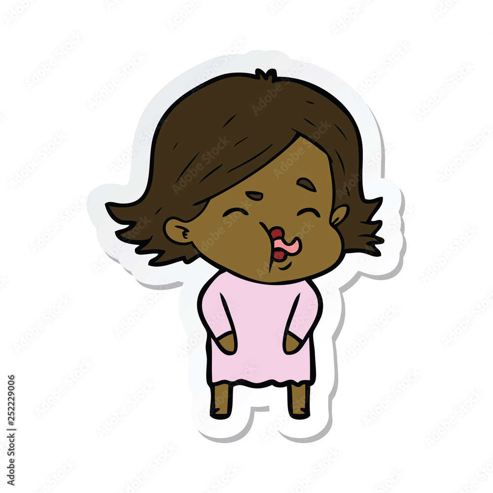 sticker of a cartoon girl pulling face sticker of a cartoon girl pulling face