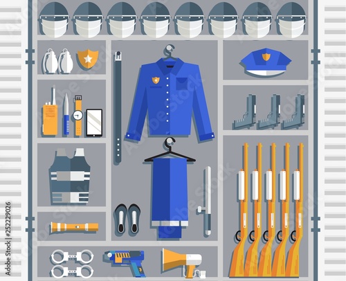 police uniform thin line icons. Radio gadgets