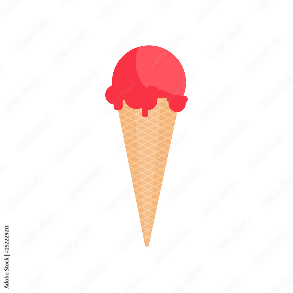Pink strawberry ice cream in waffle cone. Cartoon icecream icon food. Vector illustration isolated on white eps10 Pink strawberry ice cream in waffle cone. Cartoon icecream icon food. Vector illustration isolated on white eps10