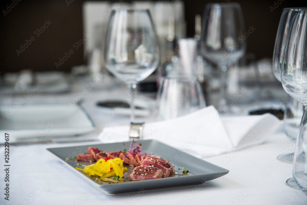 Fresh seared ahi tuna with exotic spices and sauce Fresh seared ahi tuna with exotic spices and sauce
