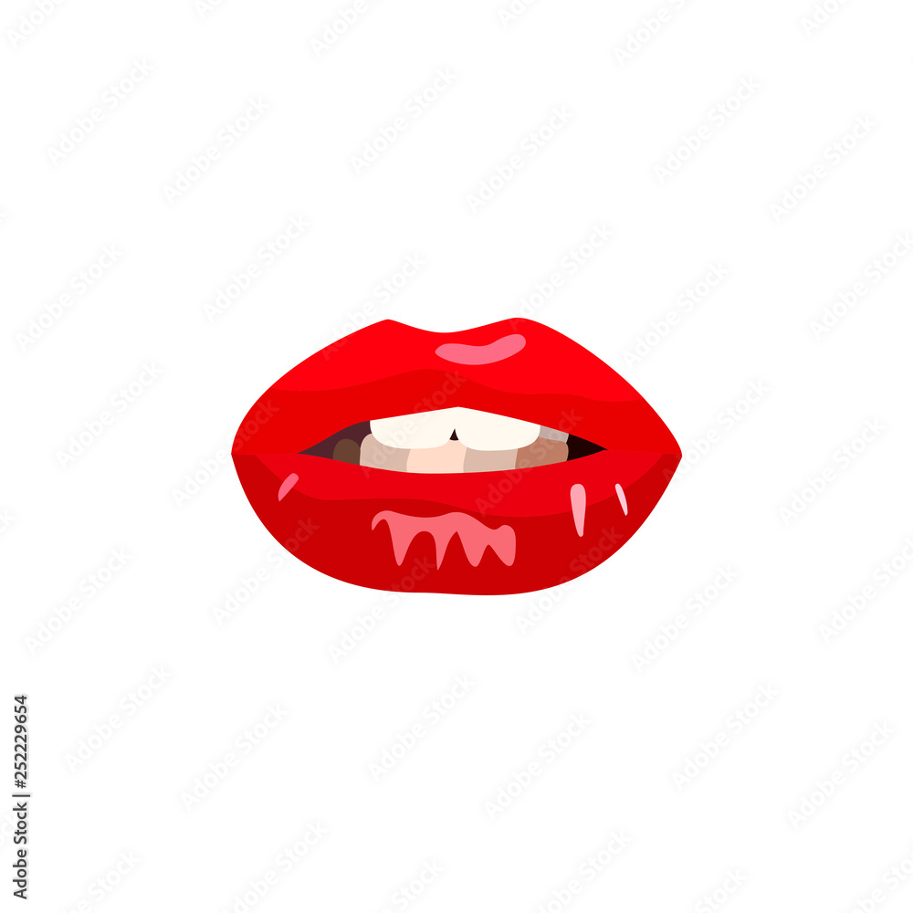 Red sexy doodle woman lips. Beautiful girl makeup lip. Vector illustration half-open mouth. Red sexy doodle woman lips. Beautiful girl makeup lip. Vector illustration half-open mouth.
