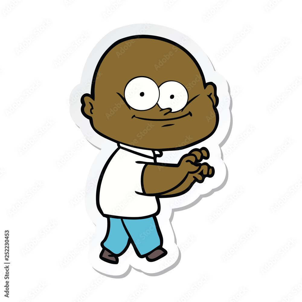 sticker of a cartoon bald man staring