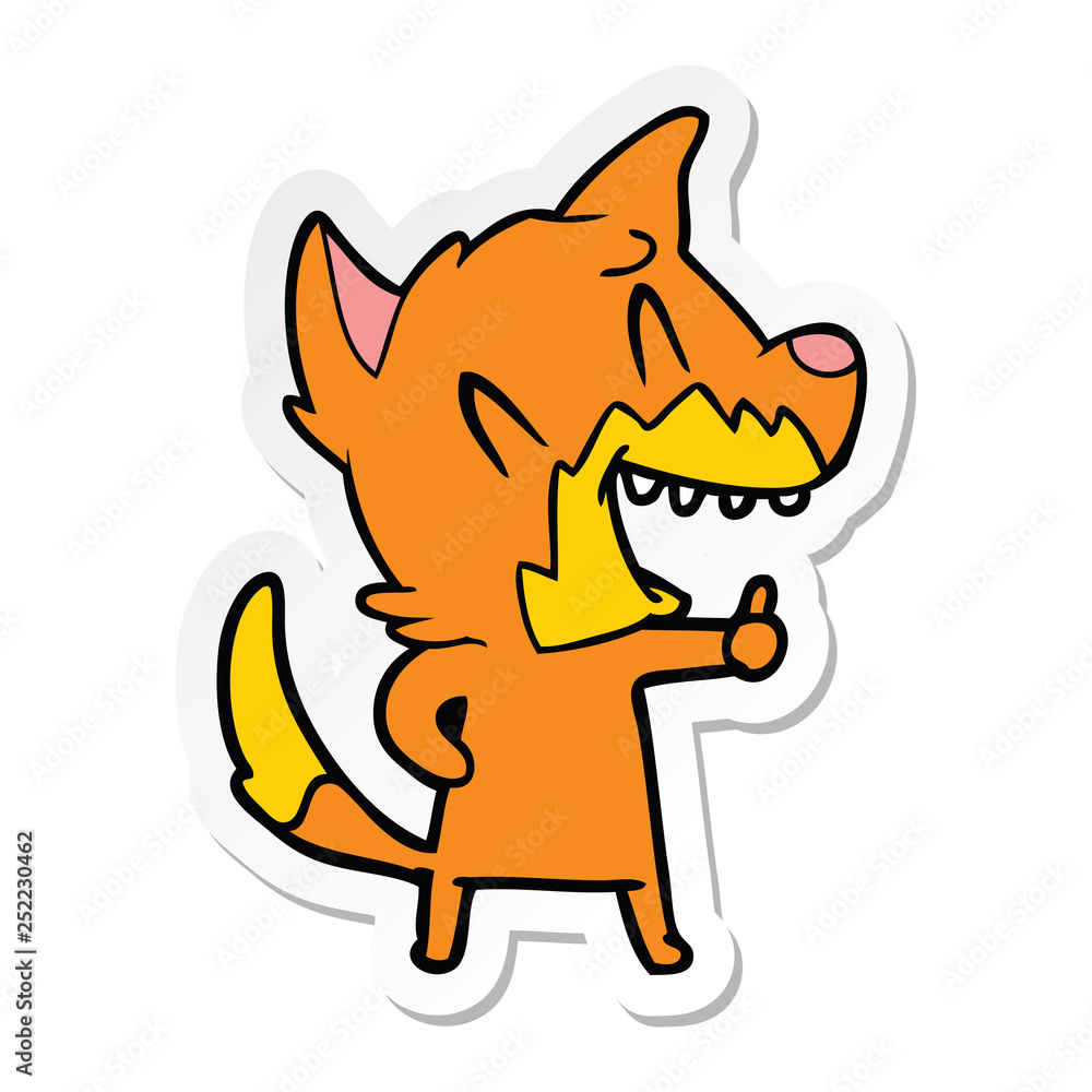 sticker of a laughing fox cartoon