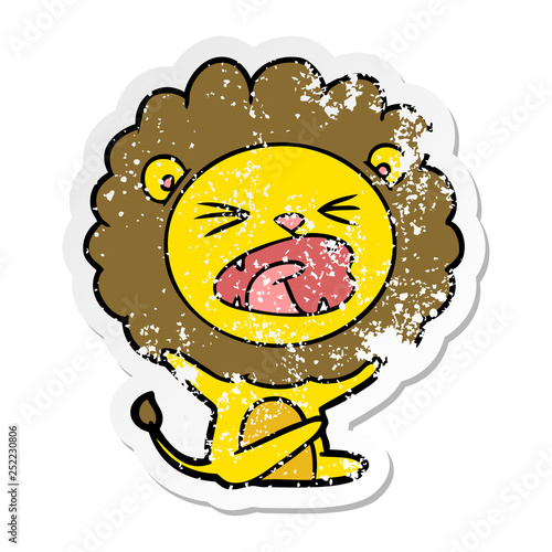 distressed sticker of a cartoon lion throwing tantrum
