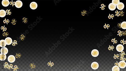 Luxury Vector Gold Percentage Sign Confetti on Transparent. Percent Sale Background. Business, Economics Print. Discount Illustration. Promotion Poster. Black Friday Banner. Special offer Template.
