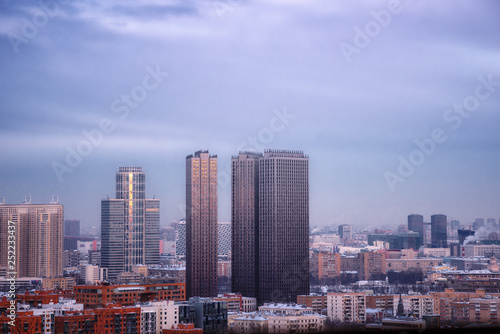 Moscow, Russia - January 9, 2019: Business center Nordstar Tower and Multifunctional residential complex Presnya City