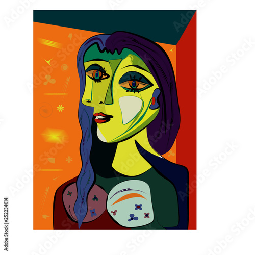 Colorful abstract background, cubism art style,woman with braid