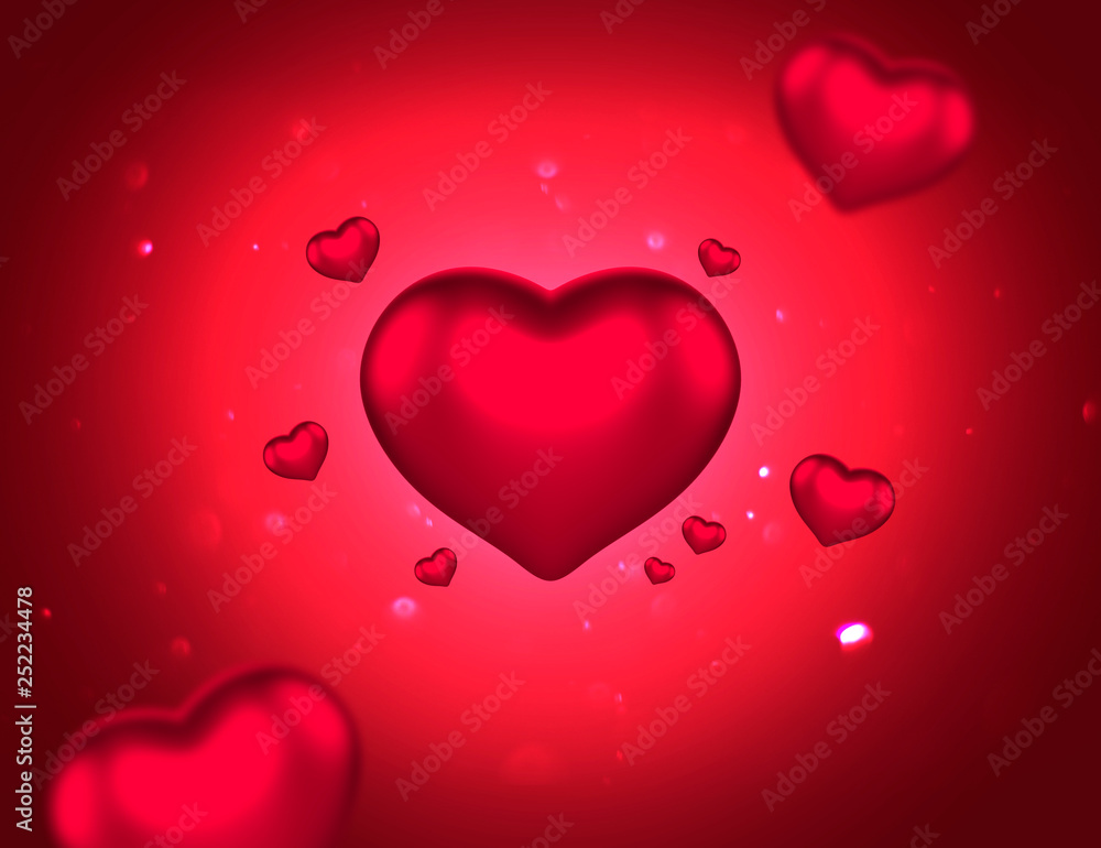 3d love heart on red background