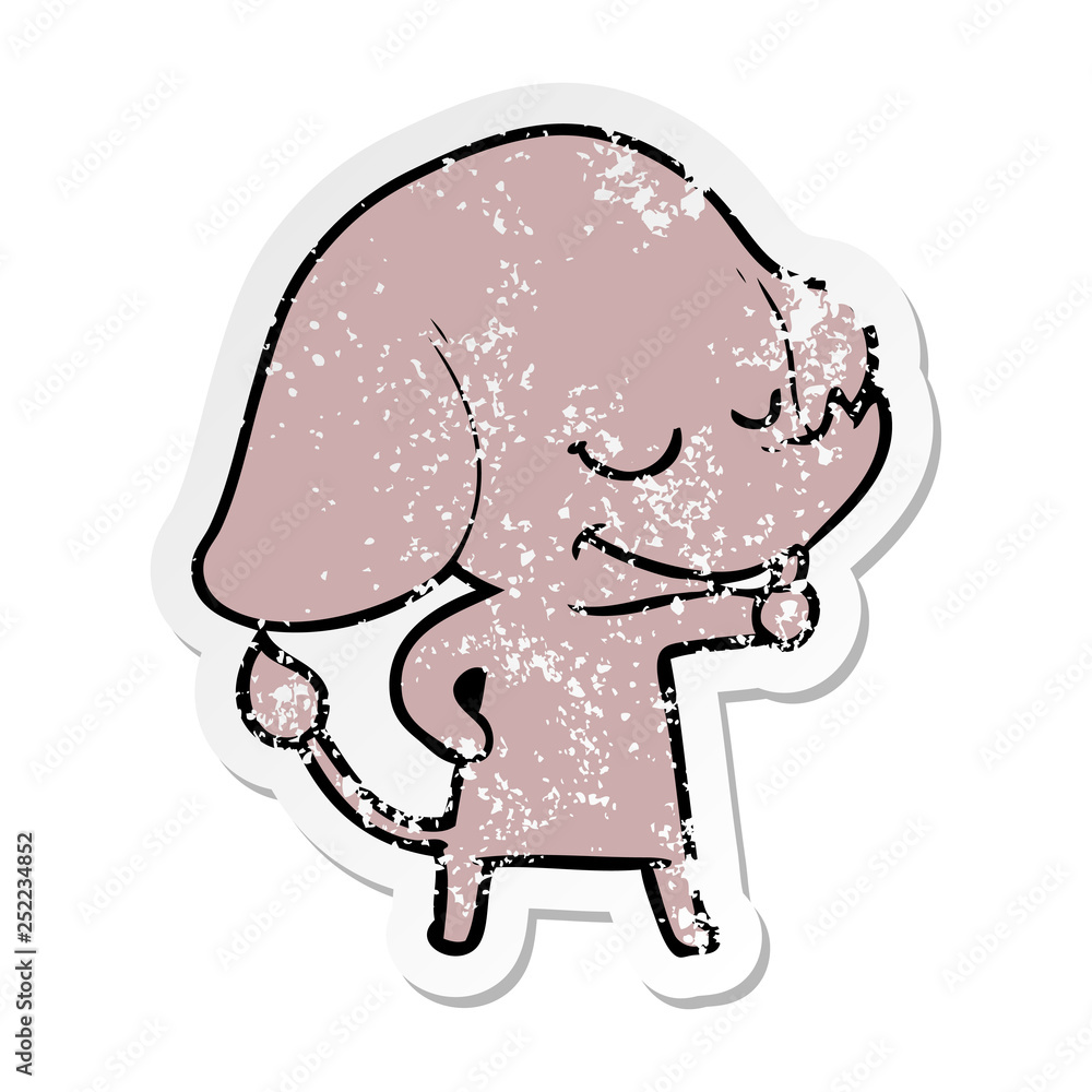 distressed sticker of a cartoon smiling elephant distressed sticker of a cartoon smiling elephant