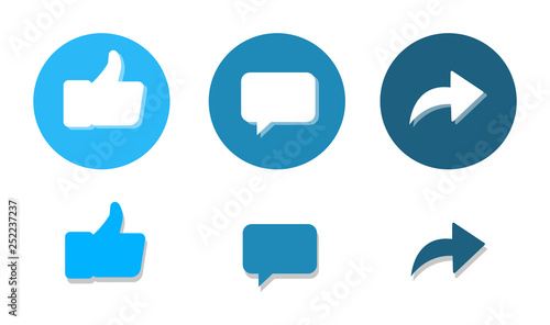 Thumbs up, comments and repost - icons of social networks. 