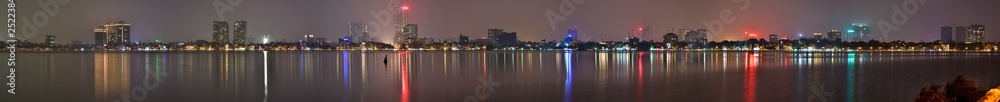 Hanoi skyline at night from West Lake.